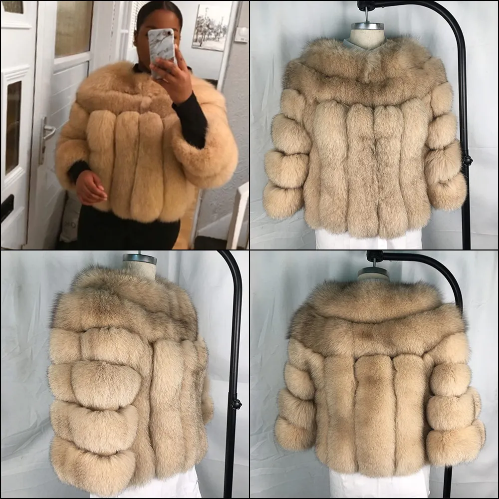 Женская теплая шуба из натурального Лисьего меха, короткая тонкая зимняя куртка из натурального меха, модная верхняя одежда, роскошное пальто из натурального Лисьего меха для девочек, FC-034
