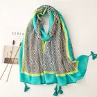 2021 модный ацтекский геометрический зеленый шарф из вискозы с кисточками женские высококачественные шали и палантины платки мусульманский хиджаб 180*90 см