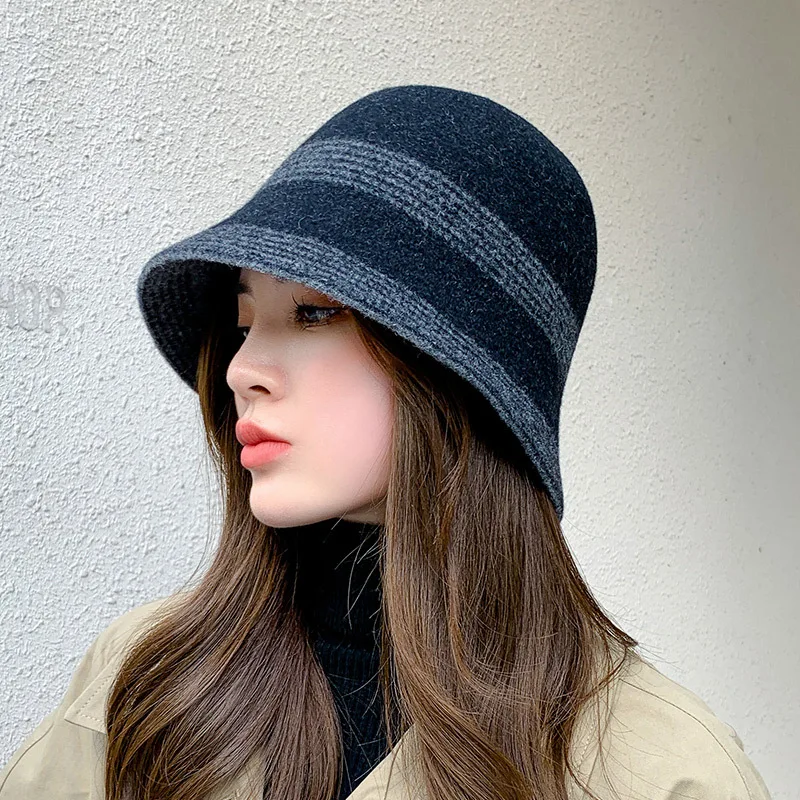 

2022 New Knitting Fisherman Hat Her Red Woollen Cloth Bucket Hat Japanese Joker Basin Of Pure Color Cap Luxury Cashmere HatWool