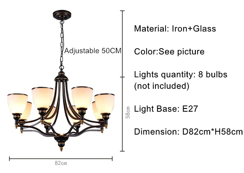 

Style Oil Rubbed Bronze 3-light 5-light 6 Light 8 Light Chandelier Glass Shades Metal Lamp Vintage Loft European Modern E27 Iron
