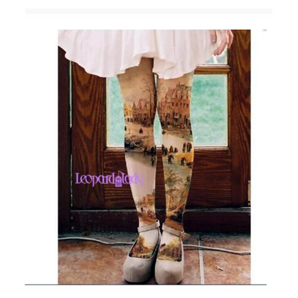 New Arrival! Oil Painting Pantyhose Color Pattern Women Autumn pantyhose