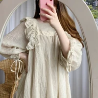 new womens clothing design tracksuit french lace lace up polyester nightdress apricot square collar hedging fashion clothes