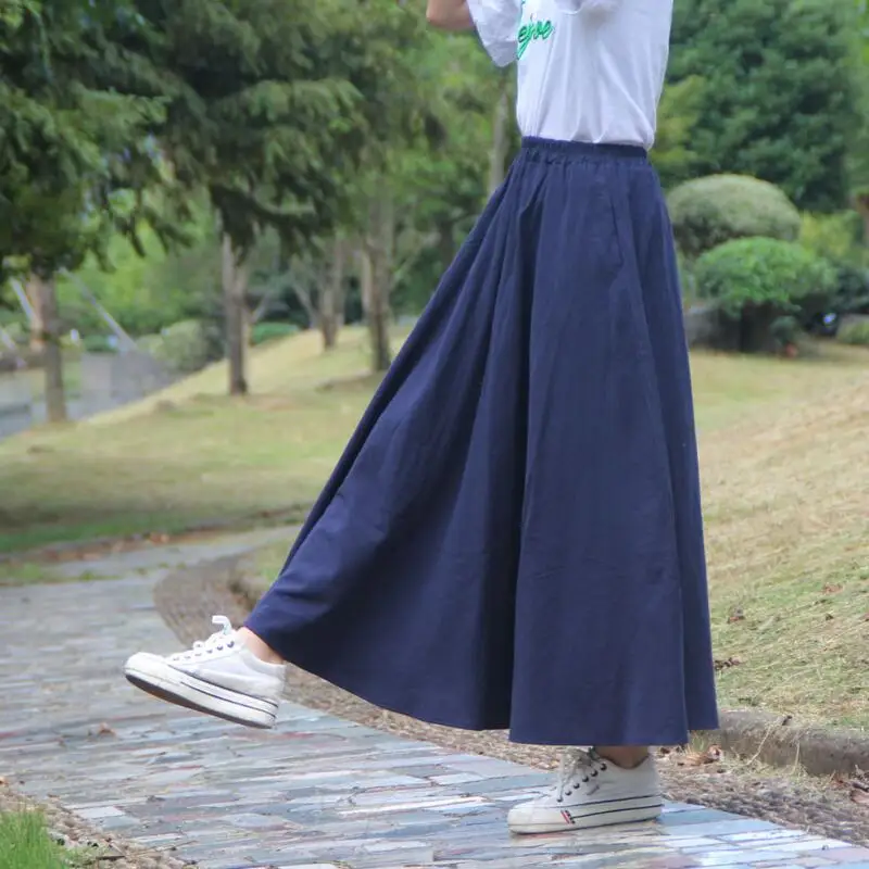 Женская винтажная юбка из хлопка и льна длинная с завышенной талией лето осень