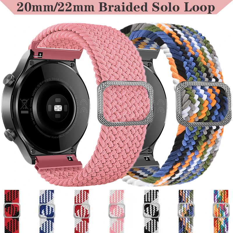 

20mm 22mm Braided Solo Loop for Samsung Galaxy watch 3 active 2 46mm 42mm Gear S3 Adjustable band Huawei GT 2 2e Pro watch strap