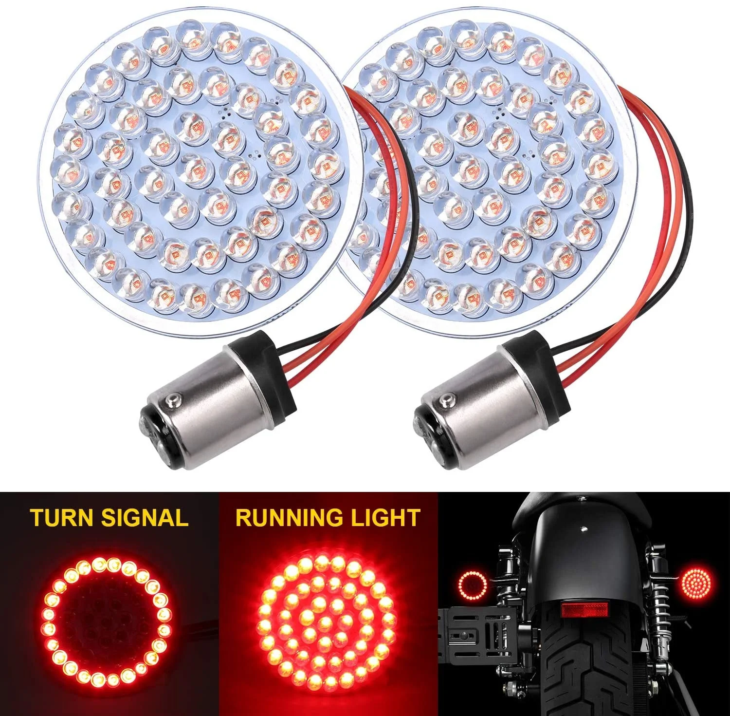

LX-LIGHT Pair 2'' Bullet Style Rear Brake Light LED Turn Signal Kit with 1157 Base for Motorcycles lamp bead plate
