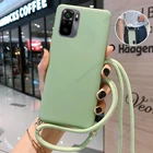 Силиконовый чехол со шнурком для Redmi Note 10 Pro Max 10S 9 8T 7 6, чехол для ожерелья, шеи, веревки, чехол карамельных цветов, матовый мягкий чехол из ТПУ на заднюю панель