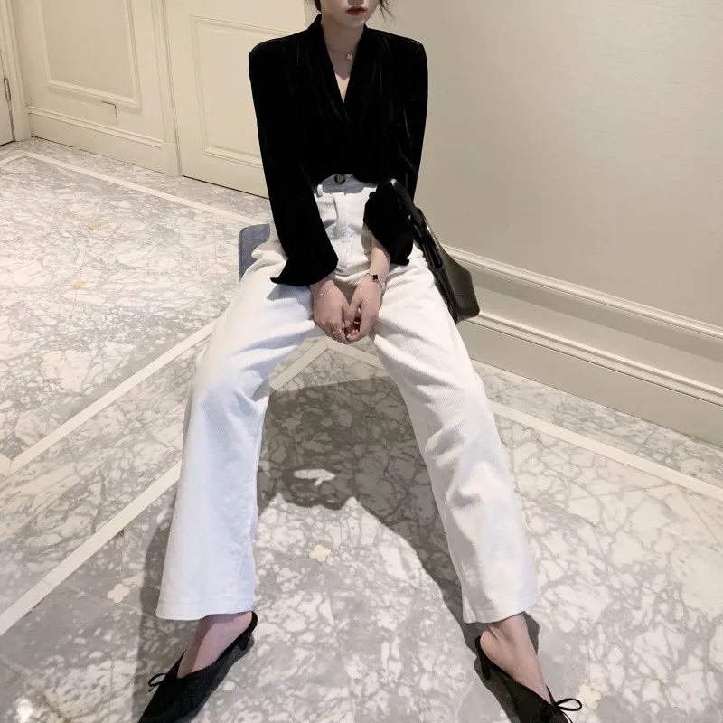 Винтажный Женский комплект из двух предметов с v образным вырезом черная