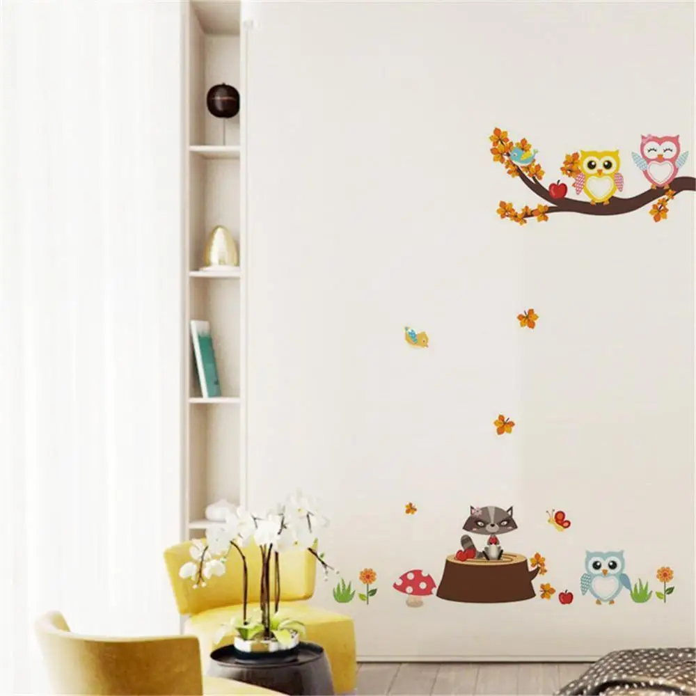 

Forest Tree Branch leaf Animal Cartoon Owl Monkey Bear Deer Wall Stickers For Kids Rooms Boys Girls Children Bedroom Home Decor