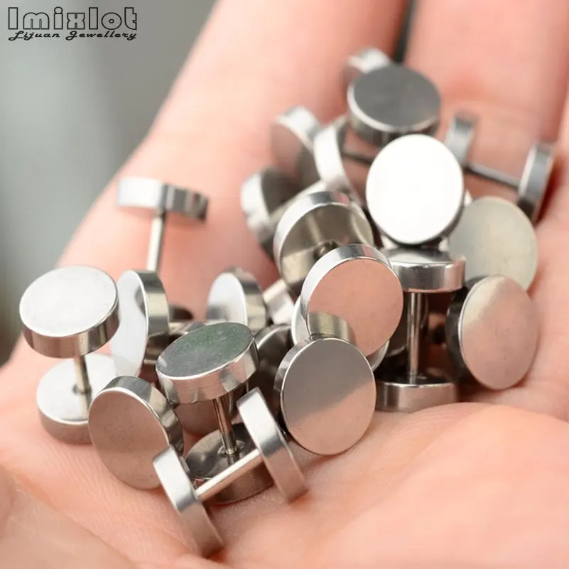 1PC Punk Black Stainless Steel Stud Earrings for Men Women Gothic 6/8/10/12/14mm Round Barbell Earring Men's Jewelry | Украшения и