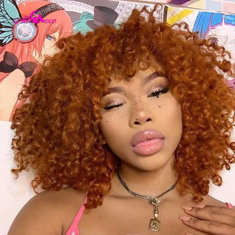 Ed Wavy Human Hair Wigs For Women Honey Blonde Bob Wig With Bang Full Machine Made Wigs