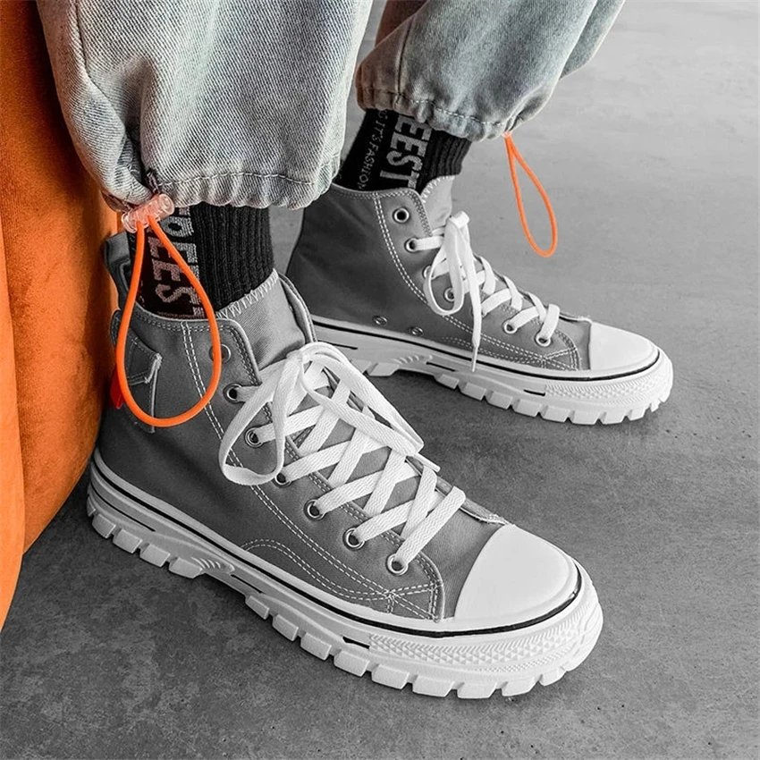 New Trend Men's Vulcanize Shoes Canvas Fashion Lace-up Solid Lovers Shoes Rubber Flat Sneakers Autumn Casual Driving Man Shoes