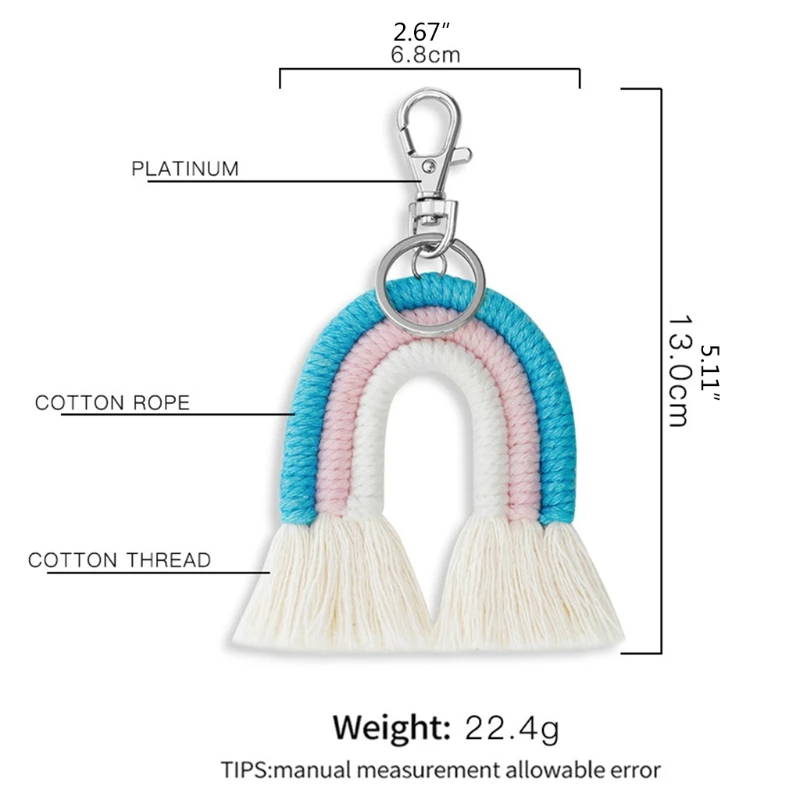 

Weaving Rainbow Keychain Boho Handmade Macrame Key Holder Keyring Bag Decoration