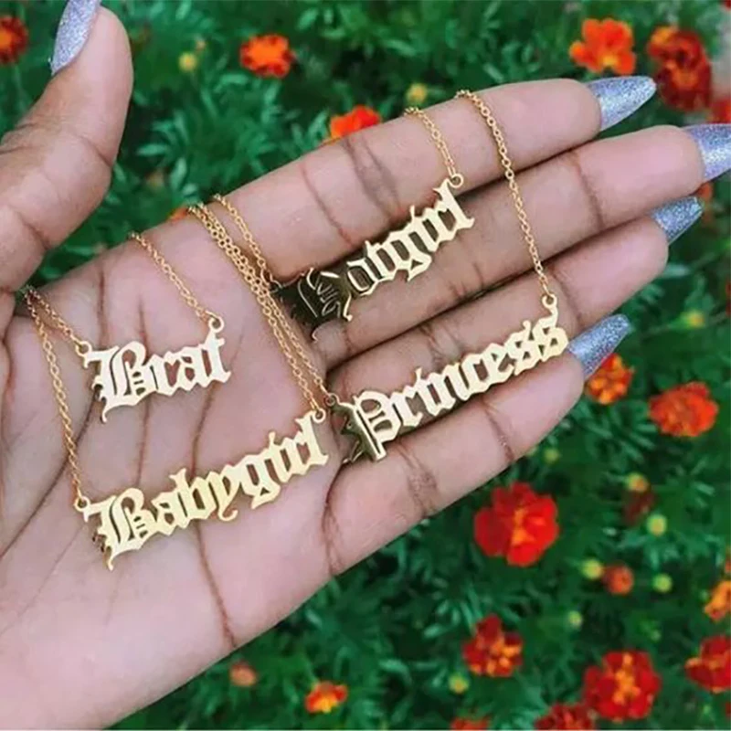 

Angel Choker Baby Necklace For Women Letter Alphabet Princess Pendant Necklaces Stainless Steel Jewelry Babygirl Collar Gift