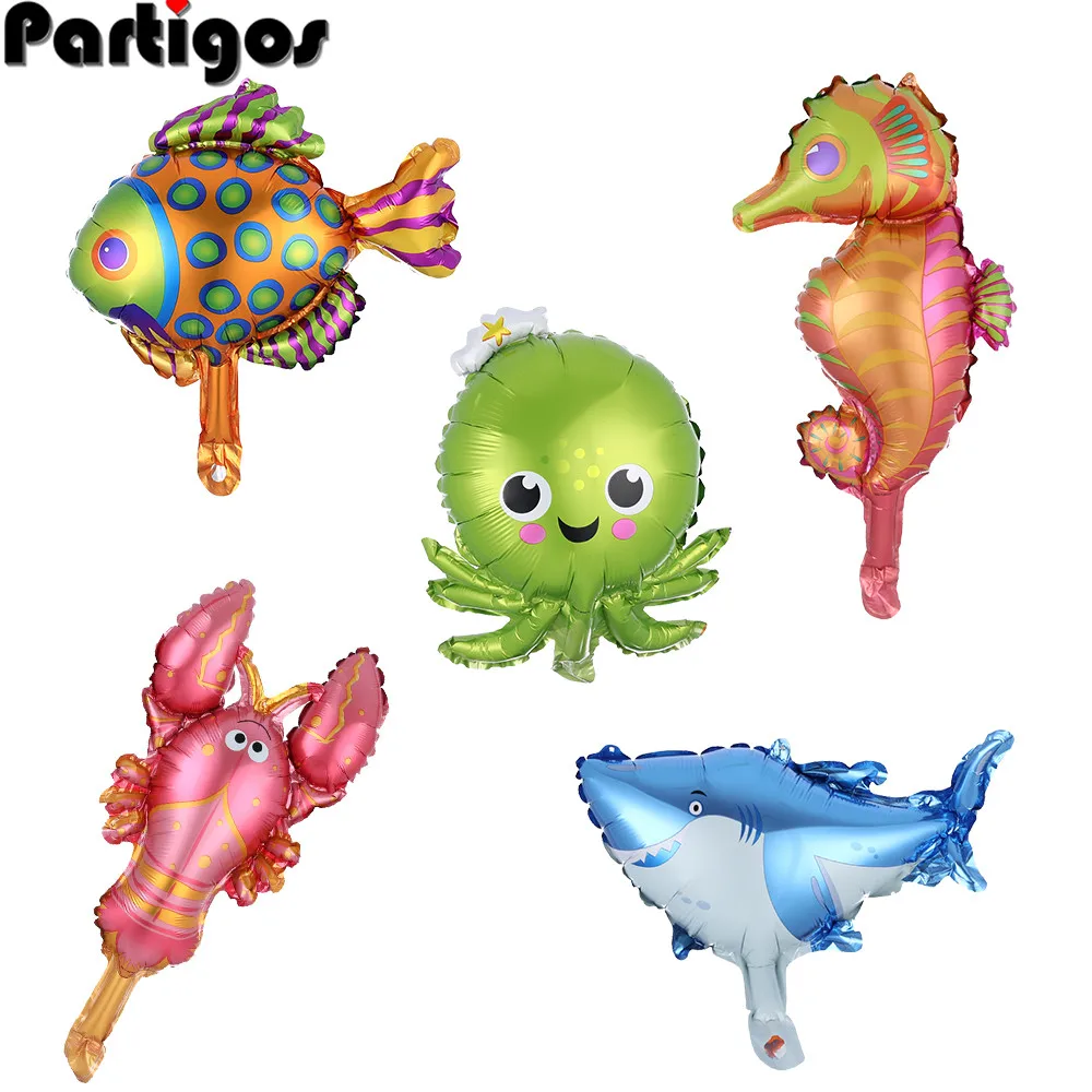 5 шт./лот мини размер морской конек Осьминог Рыба Акула фольгированный шар