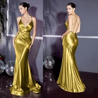 ladies dress new slim and elegant collocation golden halter fishtail long suspenders party party evening dress wedding skirt