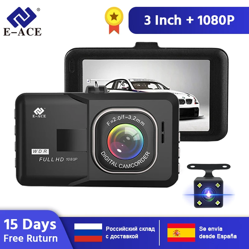 E-ACE B03 Мини Автомобильный видеорегистратор 3 дюйма FHD 1080P двойная камера объектив 170D угол видео регистратор видеокамера Dash Cam РЕГИСТРАТОР ночная версия