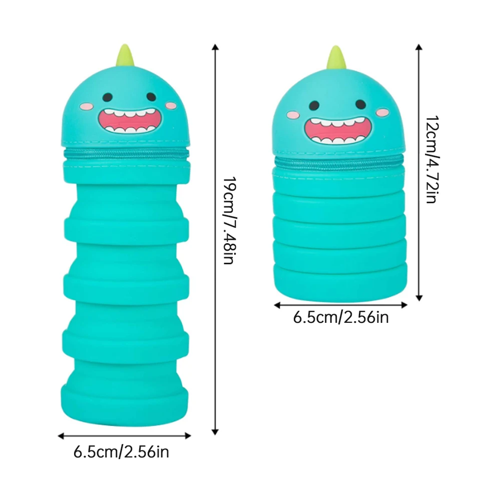 

Silicone Kawaii Creative Pencil Case Stand Up Retractable Pencil Holder Cartoon Pen Pouch Stationery Student Simple Storage Bag
