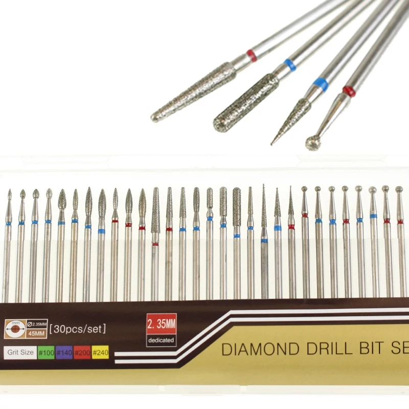 30 шт. набор алмазных сверл для ногтей фреза роторная режущая чистые пилки
