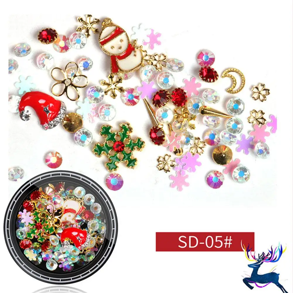 Украшения для ногтей с голубым зоопарком рождественские Блестки стразы Санта