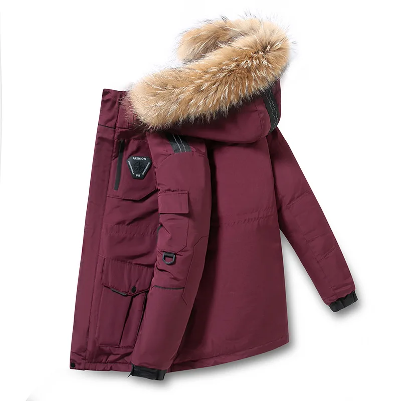 Winter  Tooling Warm Windproof Down Jacket Medium Long Hooded Fur Collar Winter New Loose Coat