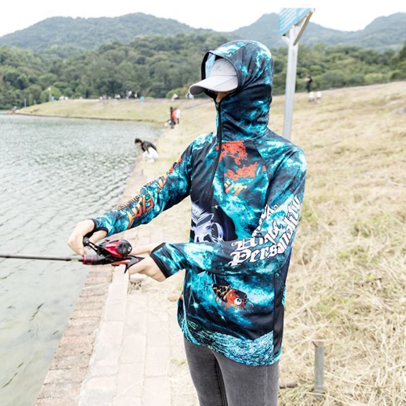 

2021 Spring And Autumn Sunscreen Men's Outdoor Fishing Clothes Quick-Drying Breathable Ultra-thin Mosquito Hooded Jersey