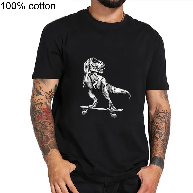 Футболка Рекс Динозавр Скейтбординг мужские Забавные футболки шутка Пун Юрского