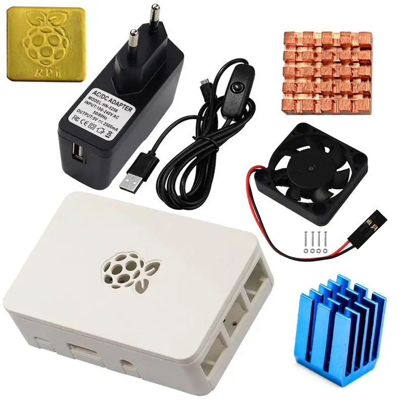 

Model Pi 3 For Raspberry B + Plus Case + 5V Cooling Fan With Screws + Heat Sink + 5V 2.5A USB Charger Adapter Enclosure Kit
