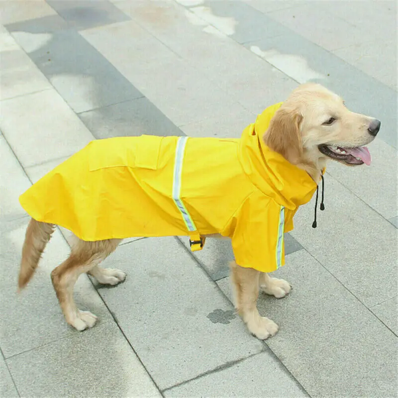 Pet Dog Raincoat Waterproof Hooded Jacket Fashion Big Reflective Strip For Dogs Clothes |
