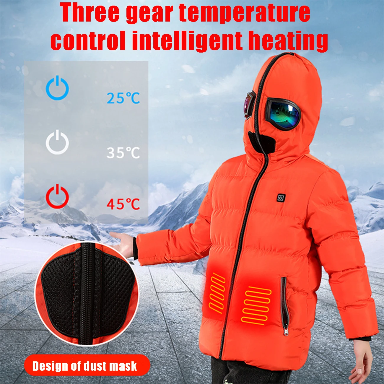 

3 Area USB Intelligent Heating Coat Children'S Winter Heated Jacket Outdoor Wear Adjustable Temperature Cotton-Padded Top