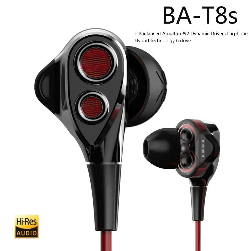 Наушники-вкладыши HiFi, UiiSii T8S тройные наушники для водителей шумоподавление и глубокий бас с микрофоном Регулятор громкости для смартфонов