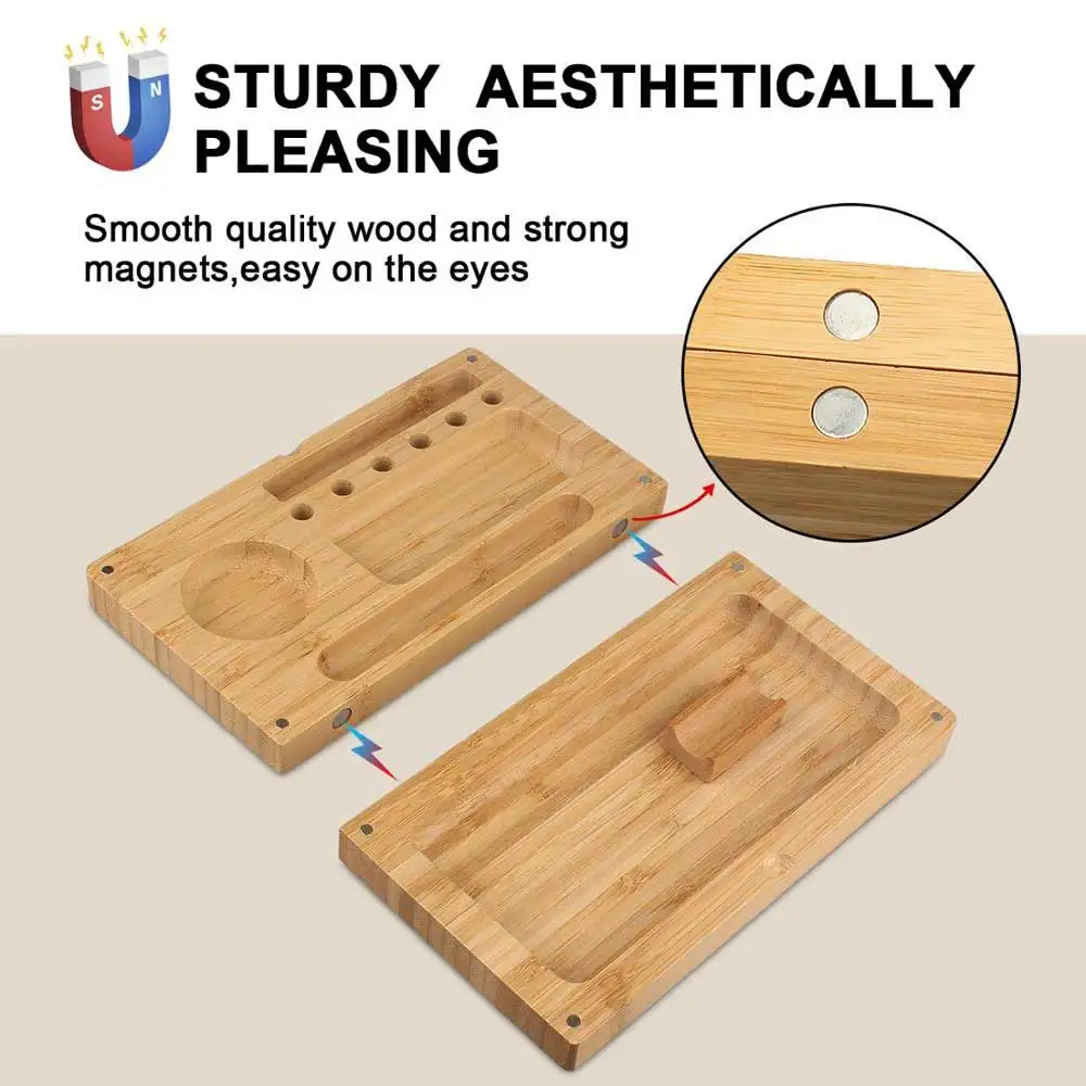 Dark Bamboo Back Flip Striped ​Wooden Rolling Tray Folding Magnetic Weed Trays Tobacco Herb Prerolled Cones Accessories | Дом и сад