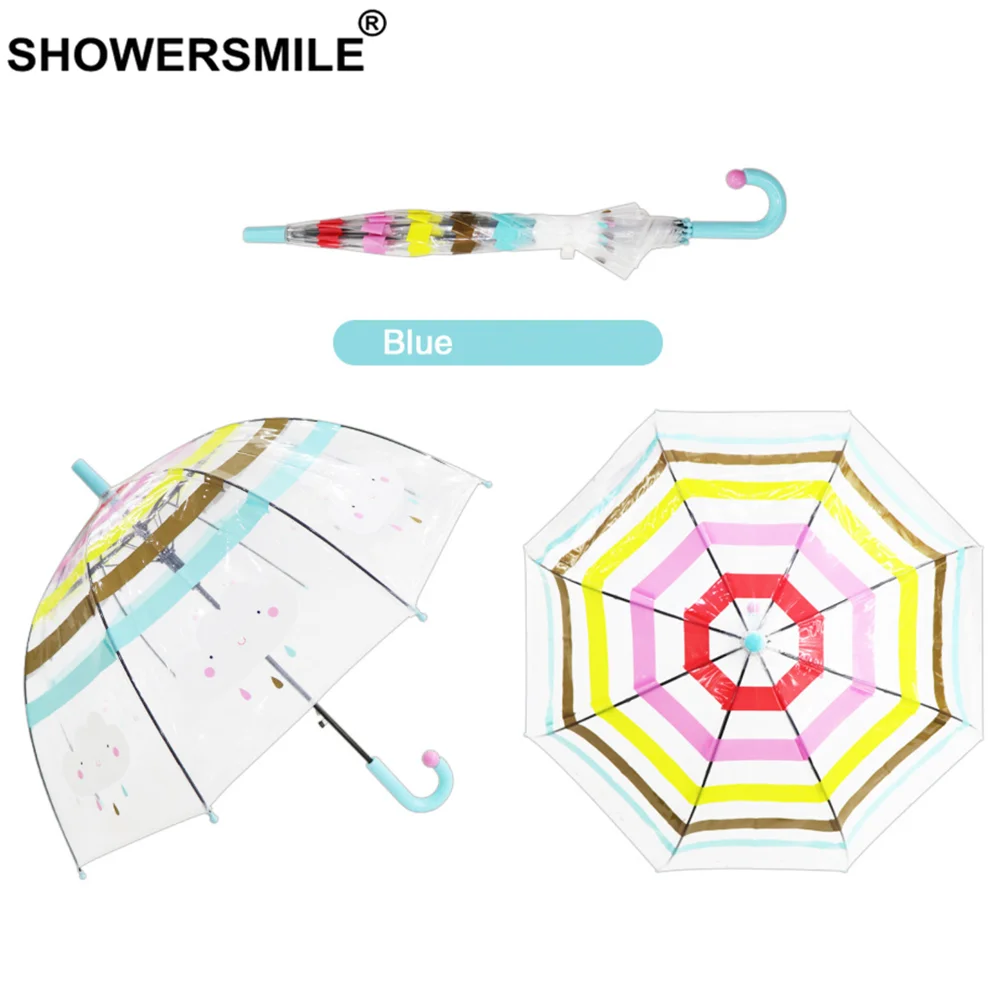 SHOWERSMILE Детский прозрачный зонтик, Детские Зонты с длинной ручкой, милый зонтик для мальчиков и девочек