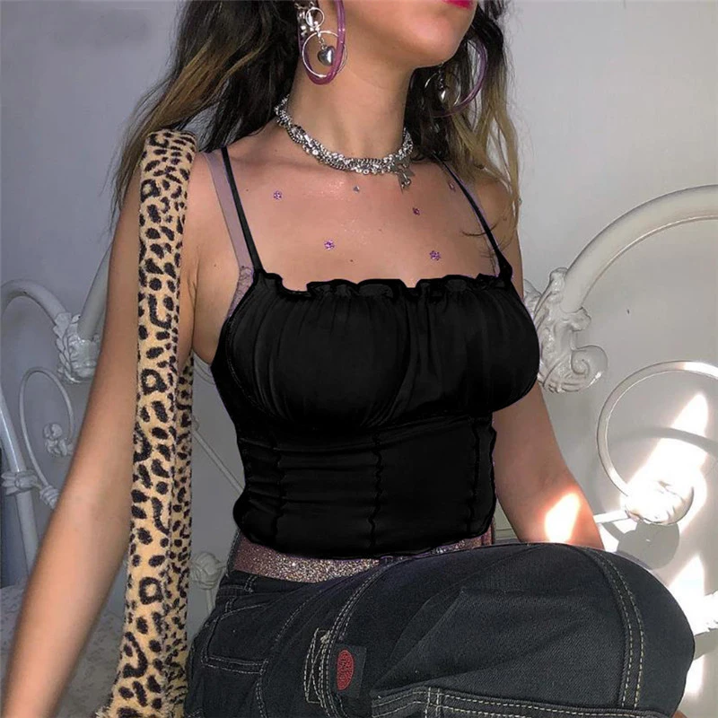 

Sexy Summer Women Ruffles Tank Top Fashion Ladies Sleeveless Slim Crop Top Camisole Female Clothing Tanks crop top