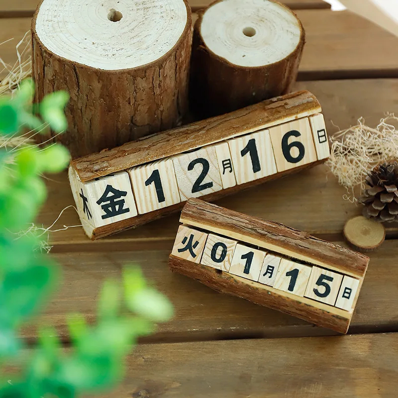 

Creative DIY Log Color Wood Home Small Calendar Wooden Solid Wood Perpetual Calendar Desktop Decoration Set European Style Gift