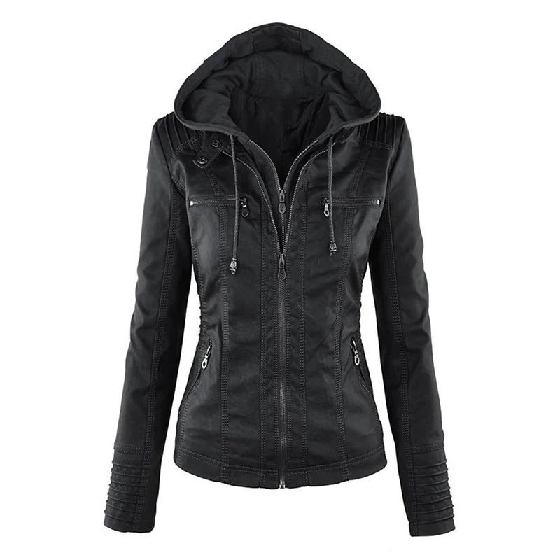 New Women Autumn Winter Faux Soft Leather Jackets Coats Lady Black PU Zipper Epaule Motorcycle Streetwear