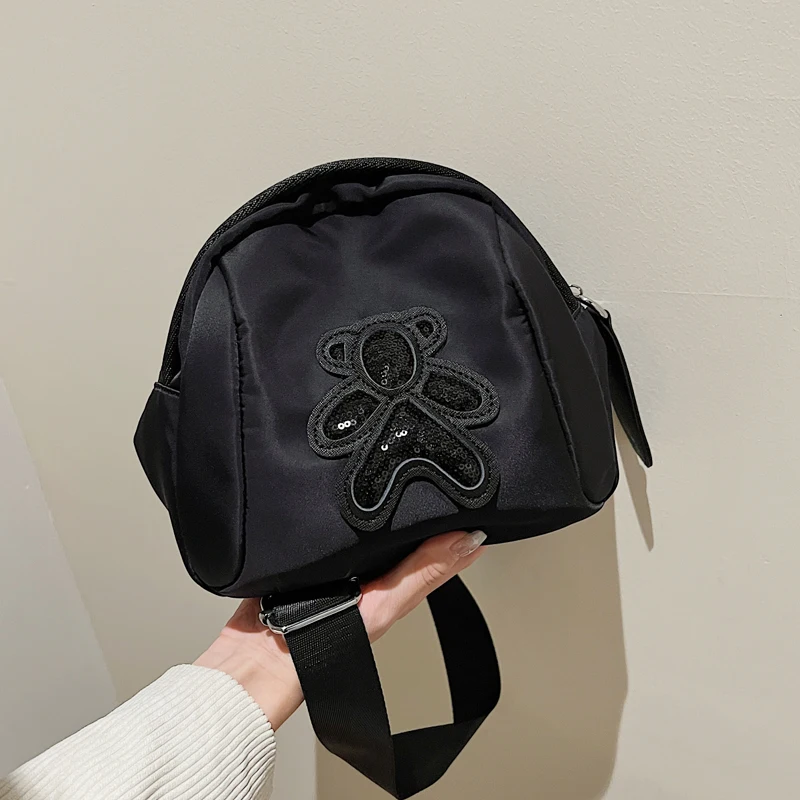 

BeiBaoBao брендовая простая сумка для женщин с медведем, нейлоновая поясная сумка, черная сумка для женщин 2021, однотонная женская сумка через пл...