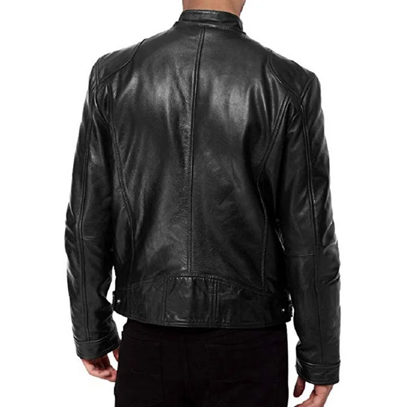 Shujin Autumn and Winter Men's Leather Stand Collor Zipper Motorcycleg Jacket Biker men's plus velvet jacket | Мужская одежда