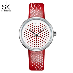 Часы Shengke женские кварцевые в клетку, дизайнерские Роскошные Классические наручные, с кожаным ремешком