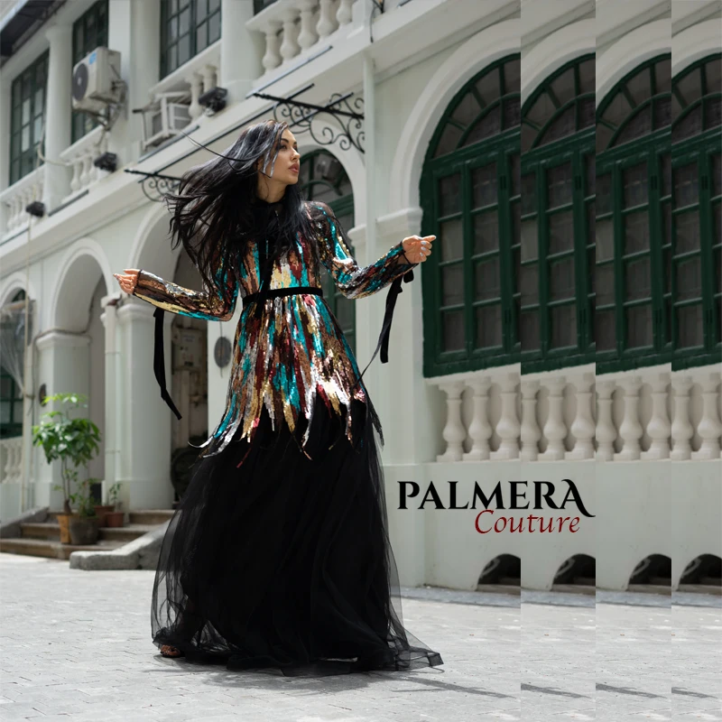 Palmera женское вечернее платье с длинным рукавом блестками длина до пола вечерние