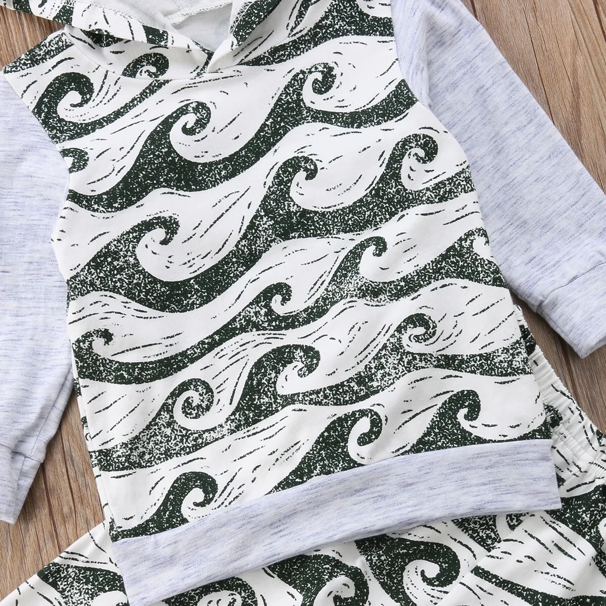 Autumn Long Sleeve Hooded Tops Pants Outfits Wave Cotton Boy Clothing 0-24M 2pcs Newborn Baby Boys Clothes Set |
