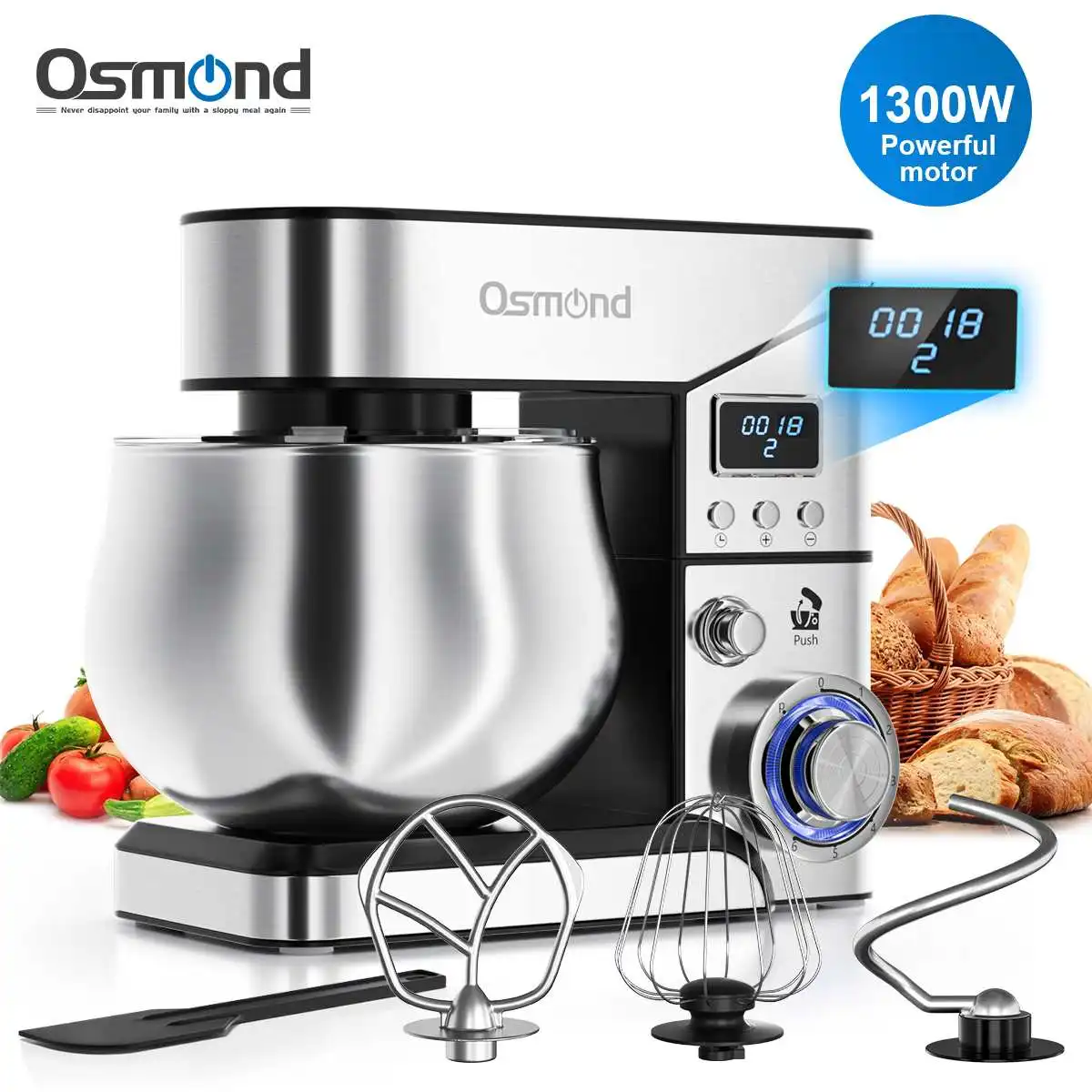 

New 1300W LCD Professional Kitchen Food Stand Mixer 6 Speeds Pulse Cream Egg Whisk Blender Bread Maker Kneading Food Processor