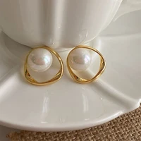 2021 korean fashion new special shaped circle pearl earrings french niche trend simple wild net red earrings for women girl gift