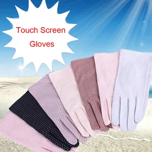 Женские тонкие хлопковые перчатки для сенсорного экрана, кружевные противоскользящие перчатки с защитой от УФ-лучей от солнца для езды на машине