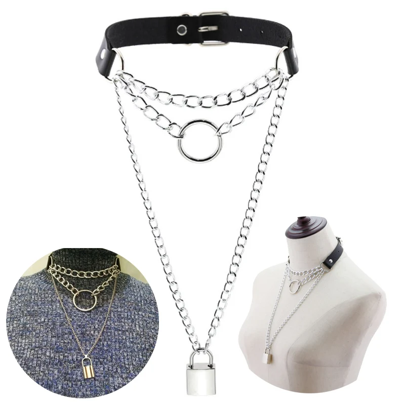 

Цепочка из искусственной кожи, с круглым замком ожерелье, подвеска в готическом стиле, 16 цветов, 1 шт.