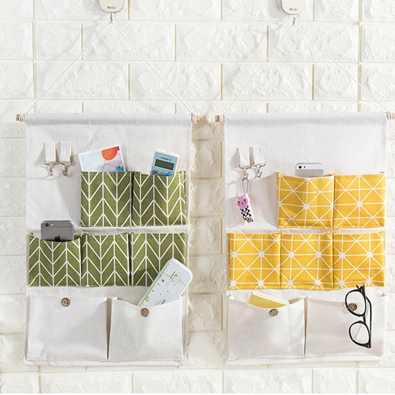 

7 Pockets Wall Hanging Storage Bags Cotton Linen Door Waterproof Pouch Bedroom Toiletry Wall Hanging Home Office Organizer