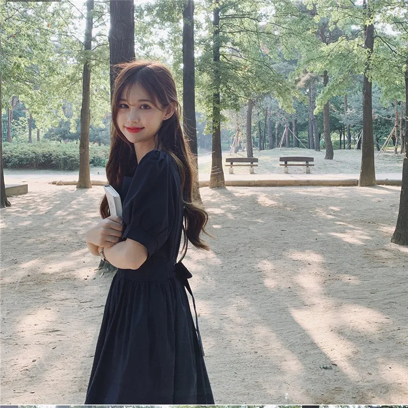 Платье женское хлопково льняное с коротким рукавом повседневный однотонный