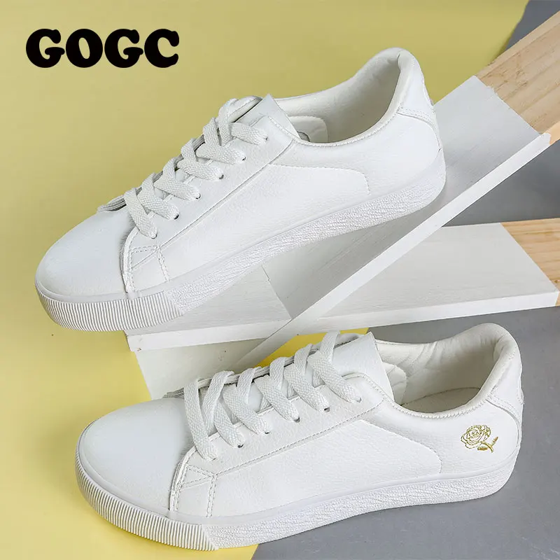 Кроссовки GOGC женские кожаные спортивная обувь белые Тапочки плоские туфли G784