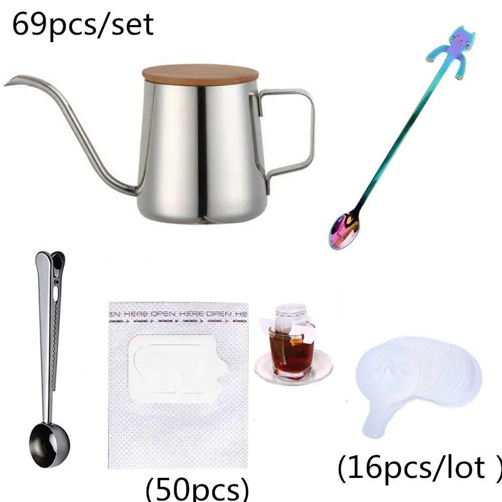 Kitchen Tea Coffee Tool Set With 16pcs Stencils+Coffee Spoon Sealing Clip+Coffee Filter Paper+Cat Spoon+Water Kettle | Дом и сад