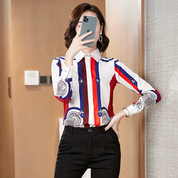 Женские винтажные топы с цветочным принтом шифоновая Повседневная Блузка