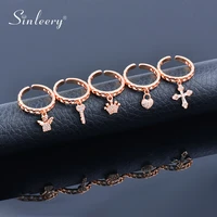 sinleery chic cubic zirconia cross key love heart crown angel pendant rings gold silver color rings for women jewelry zd1 ssk